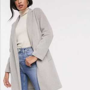 NEW ASOS STRADIVARIUS KNIT LONGLINE JACKET COAT GREY GRAY STONE S